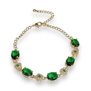 Adjustable Faux Emerald Charm Bracelet for Women